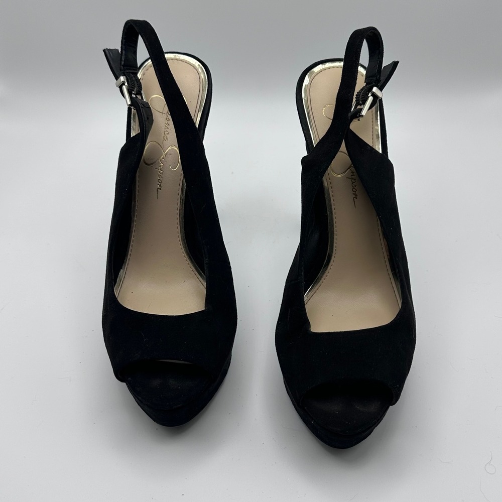 Jessica Simpson Womens Black Suede‎ Platform Slingback Peep Toe Heells